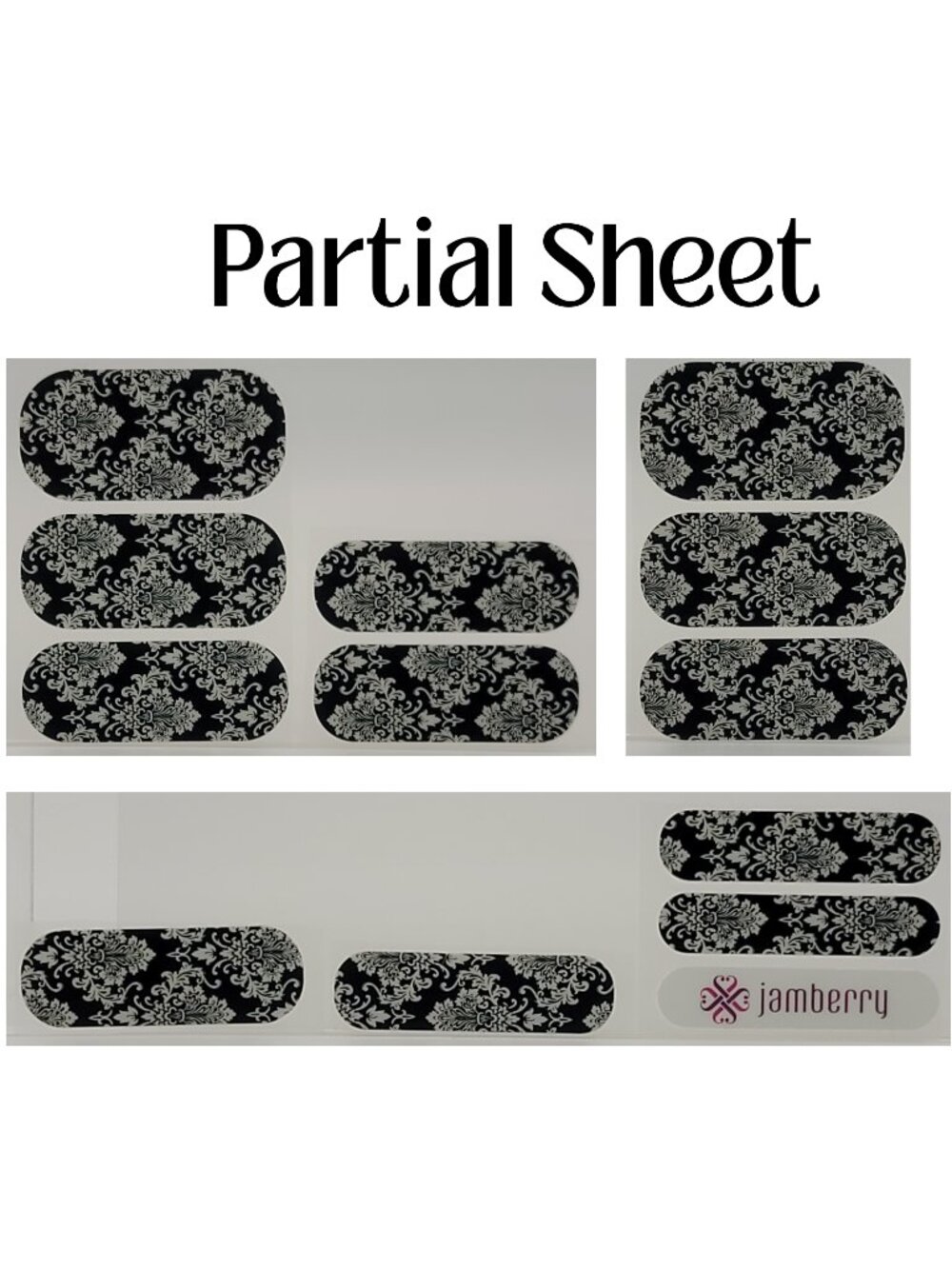 Jamberry Nail Wraps, Black & White Damask, Partial Sheet